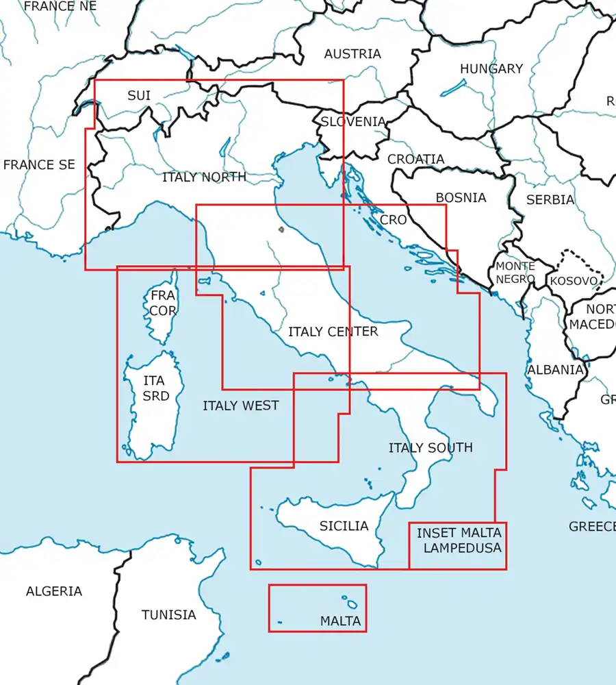 Coupe feuille de l'Italie sur la carte VFR en 500k