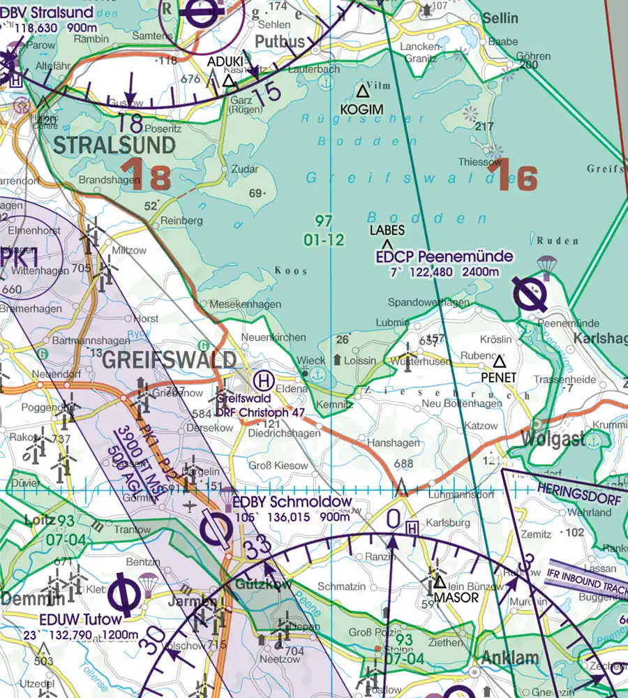Héliport sur la carte VFR de l'Allemagne en 500k