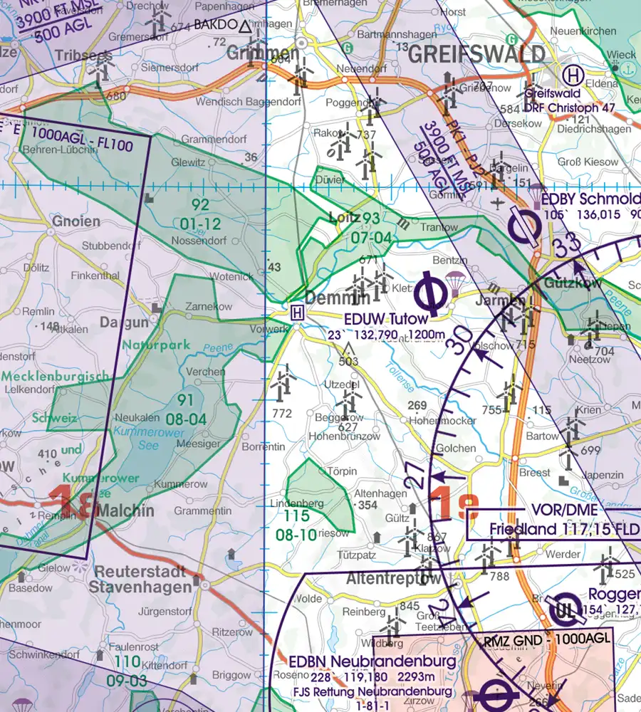Réserve naturelle en 500k sur la carte OACI de l'Allemagne