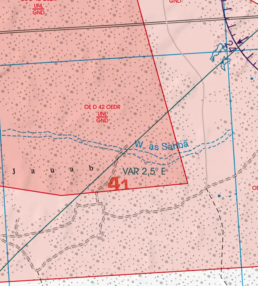 VAR variation magnétique sur la carte OACI de l'Arabie saoudite en 500k