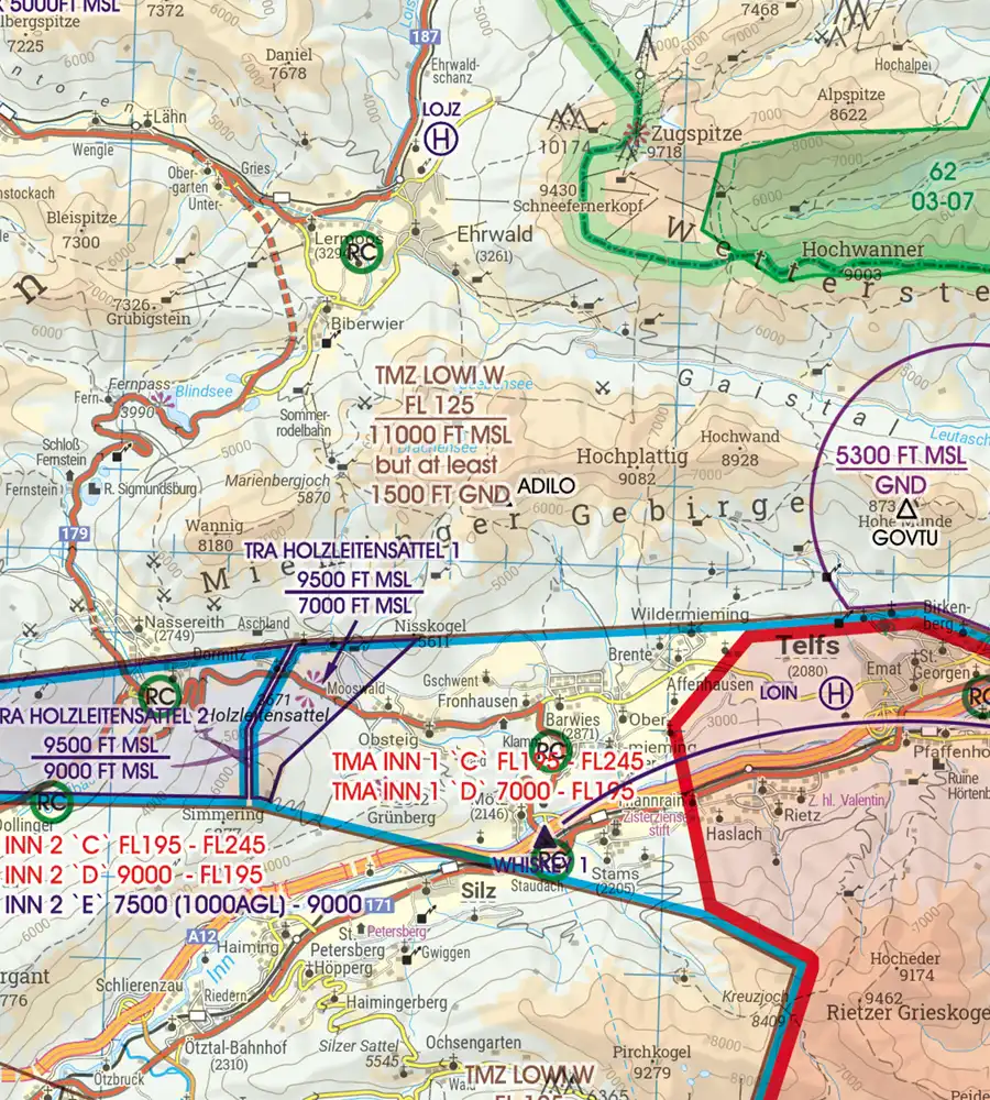 TMZ sur la carte aéronautique de l'Autriche en 200k