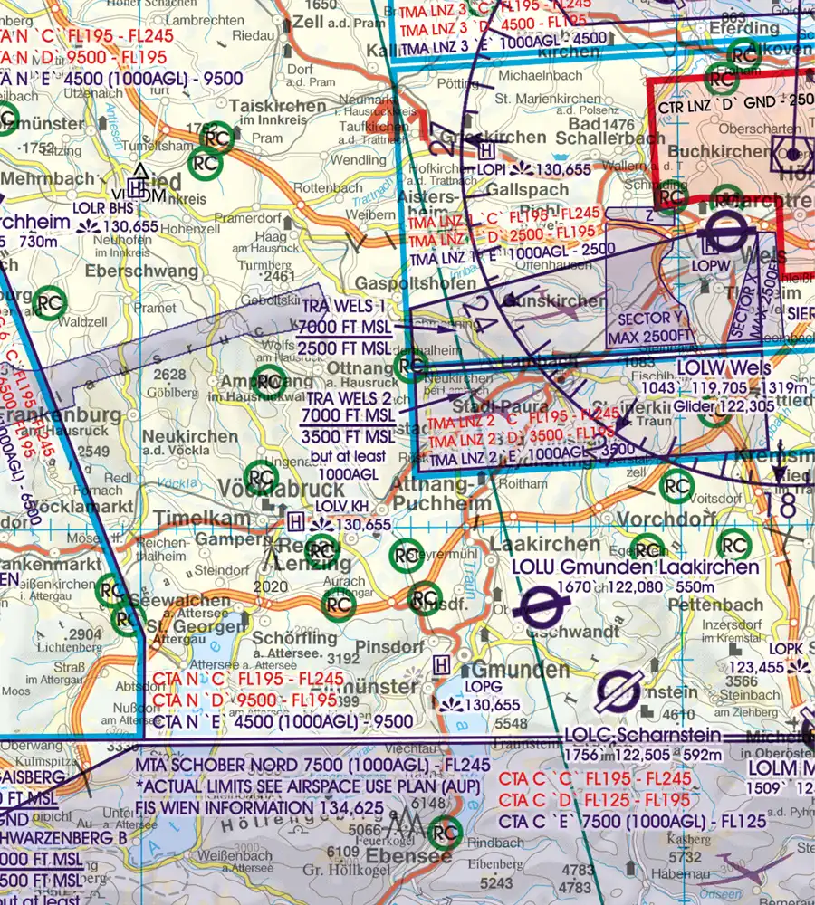 TRA TMA sur la carte OACI de l'Autriche en 500k