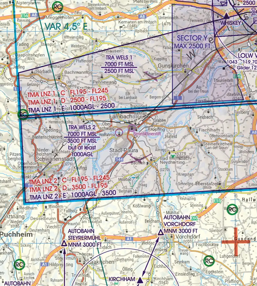 TRA sur la carte OACI 200k de l'Autriche