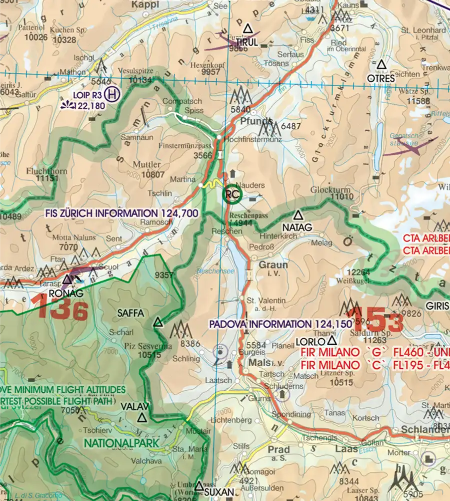 Points de passage frontaliers sur la carte OCAI de l'Autriche en 500k