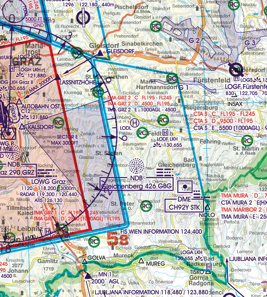Terrain d’aéromodélisme sur la carte VFR OCAI de l'Autriche en 500k