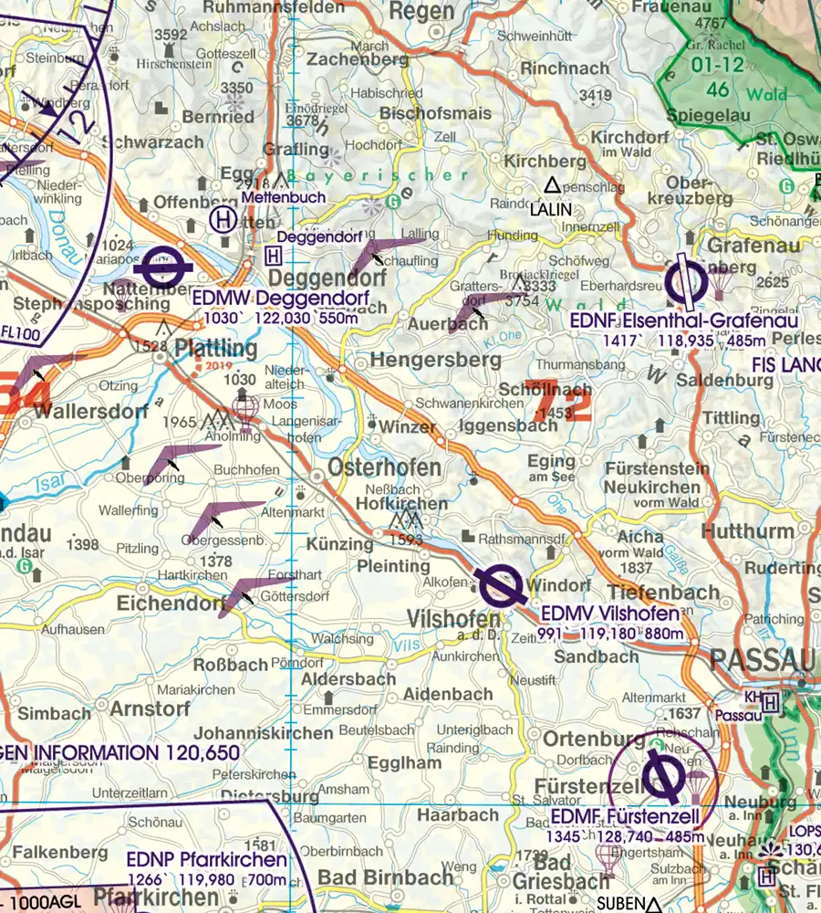 Zones d'activités récréatives aériens en 500k sur la carte OCAI de l'Autriche