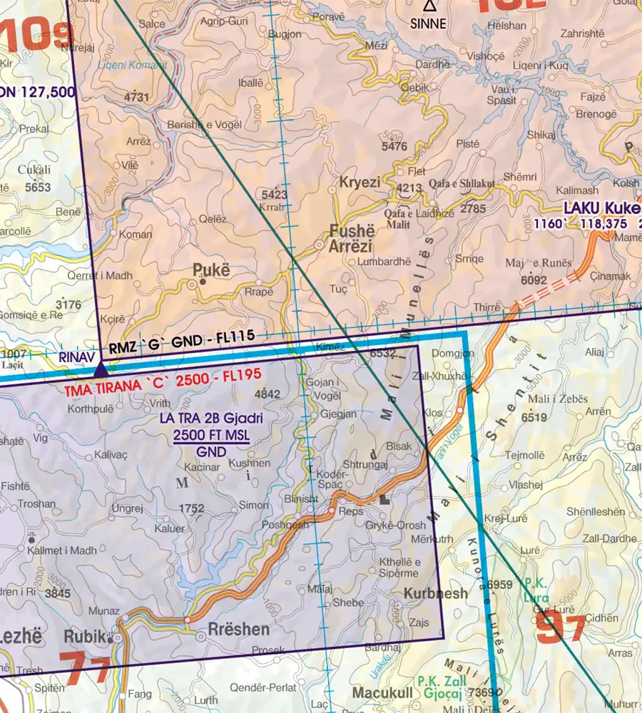 Réservation temporaire de l'espace aérien sur la carte aéronautique Balkans en 500k