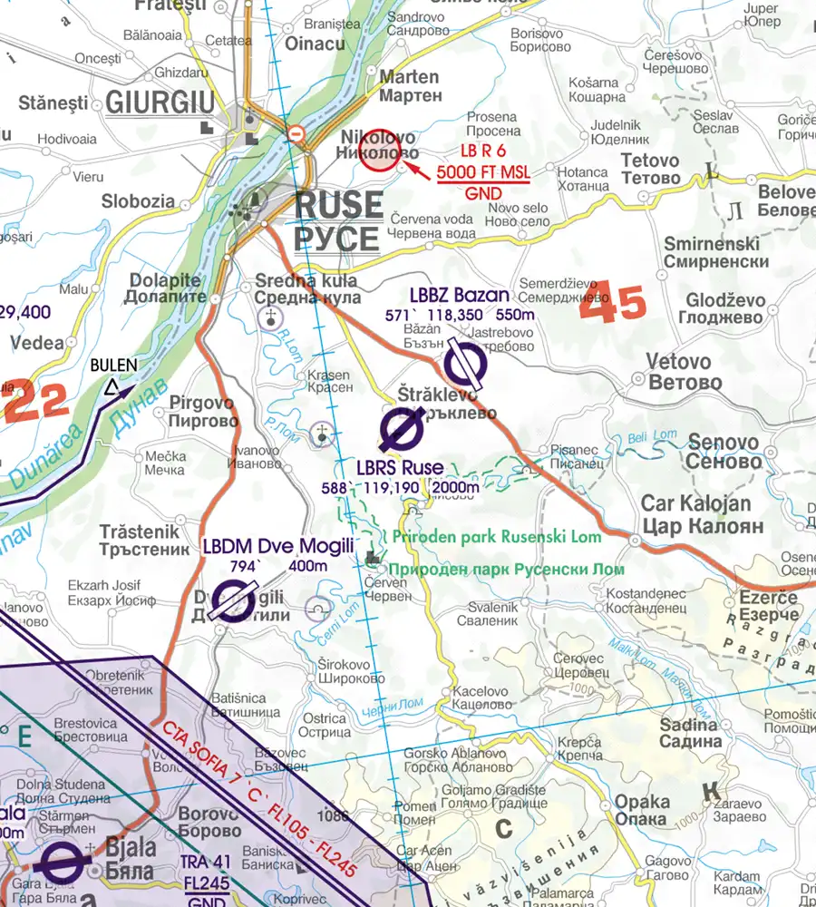LB-R restriction de volsur la carte aéronautique de la Bulgarie en 500k