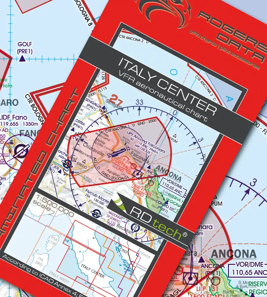 Carte aéronautique VFR OACI de l'Italie Centre en 500k