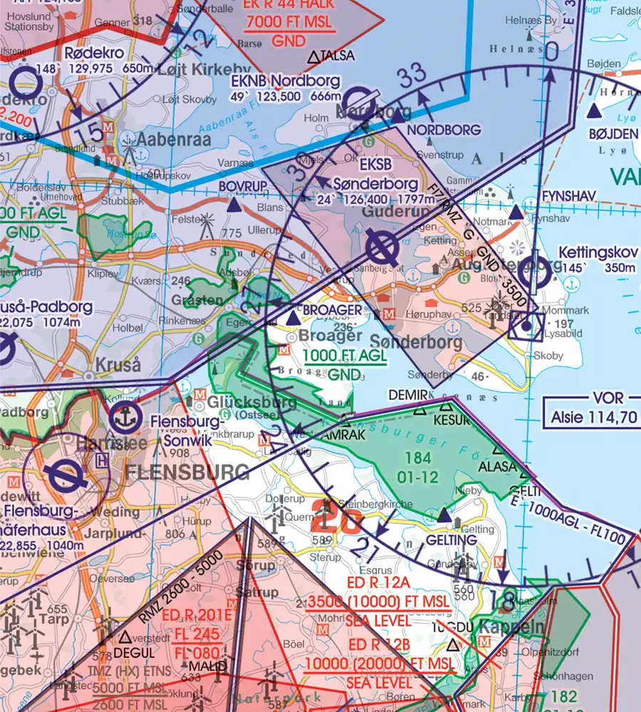 TMZ communication obligatoire de transpondeur sur la carte aéronautique du Danemark en 500k