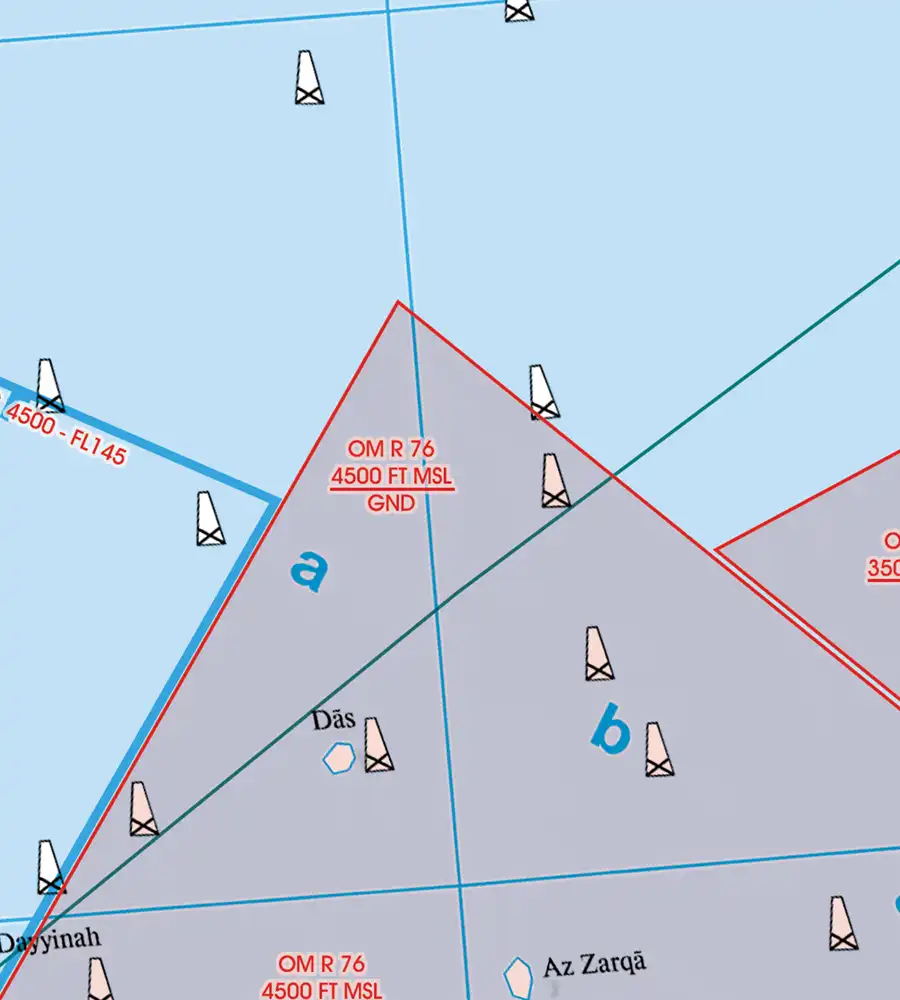 Carte aéronautique des ÉAU, Bahraïn et Qatar en 1000k