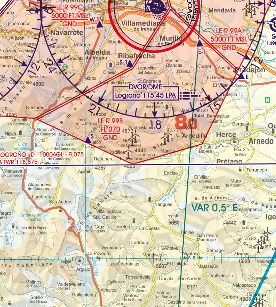 VOR radiophare omnidirectionnel sur la carte aéronautique 500k de l'Espagne