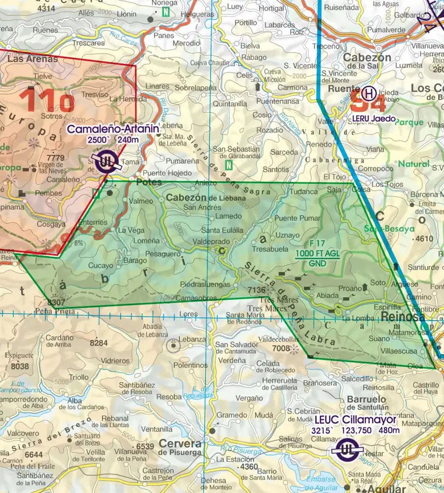 Réserve naturelle sur la carte VFR OACI de l'Espagne en 500k