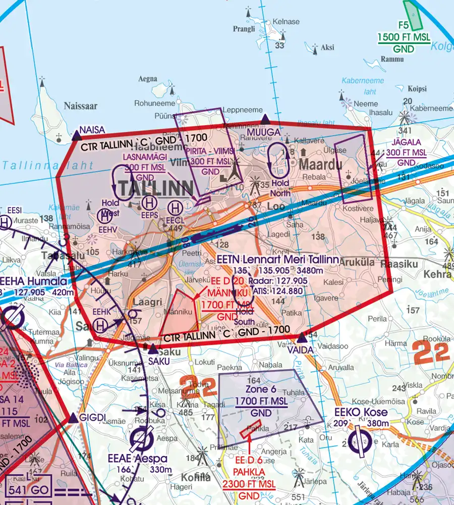 DME Installation de radionavigation sur la carte VFR de l'Estonie en 500k