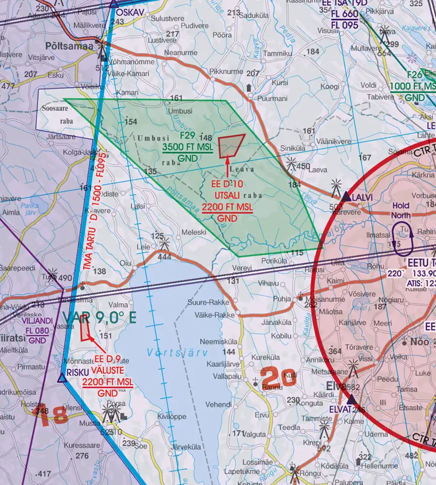 Réserve naturelle sur la carte VFR de l'Estonie en 500k