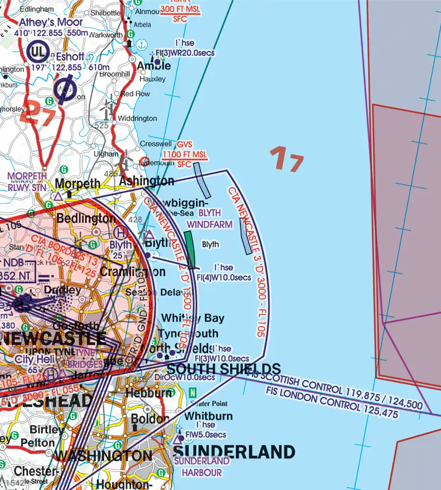 Gas Ventilations System sur la carte VFR de la Grande-Bretagneen 500k