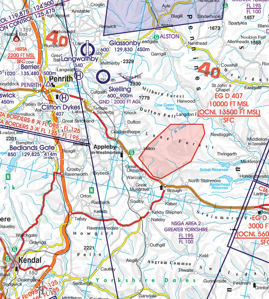 Zone d'activités récréatives aériens en 500k sur la carte VFR de la Grande-Bretagne