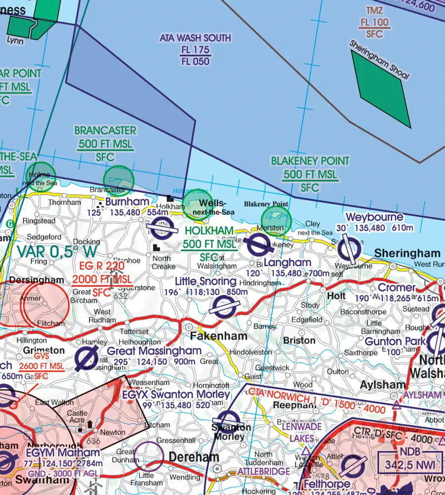 Réserve naturelle en 500k sur la carte VFR de la Grande-Bretagne