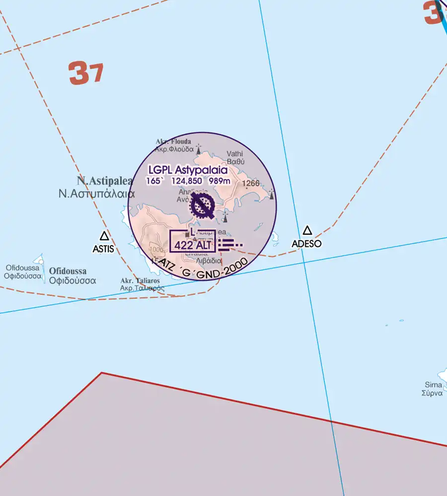 ATZ zone de circulation aérodrome sur la carte VFR de la Grèce en 500k