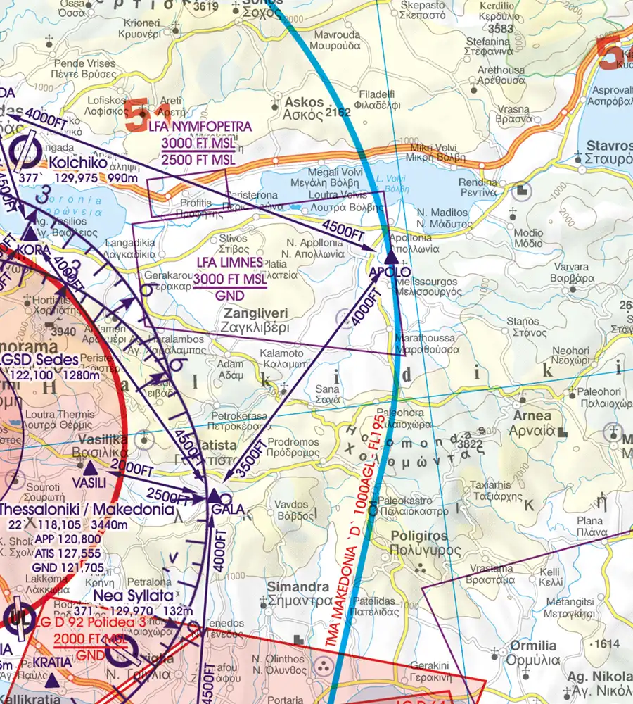 LFA sur la carte aéronautique de la Grèce en 500k
