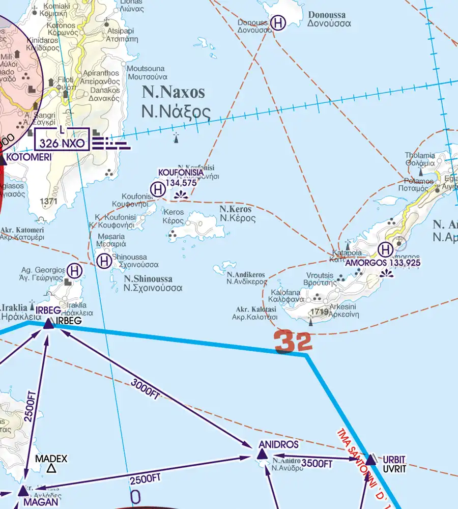 Héliport sur la carte VFR de la Grèce en 500k