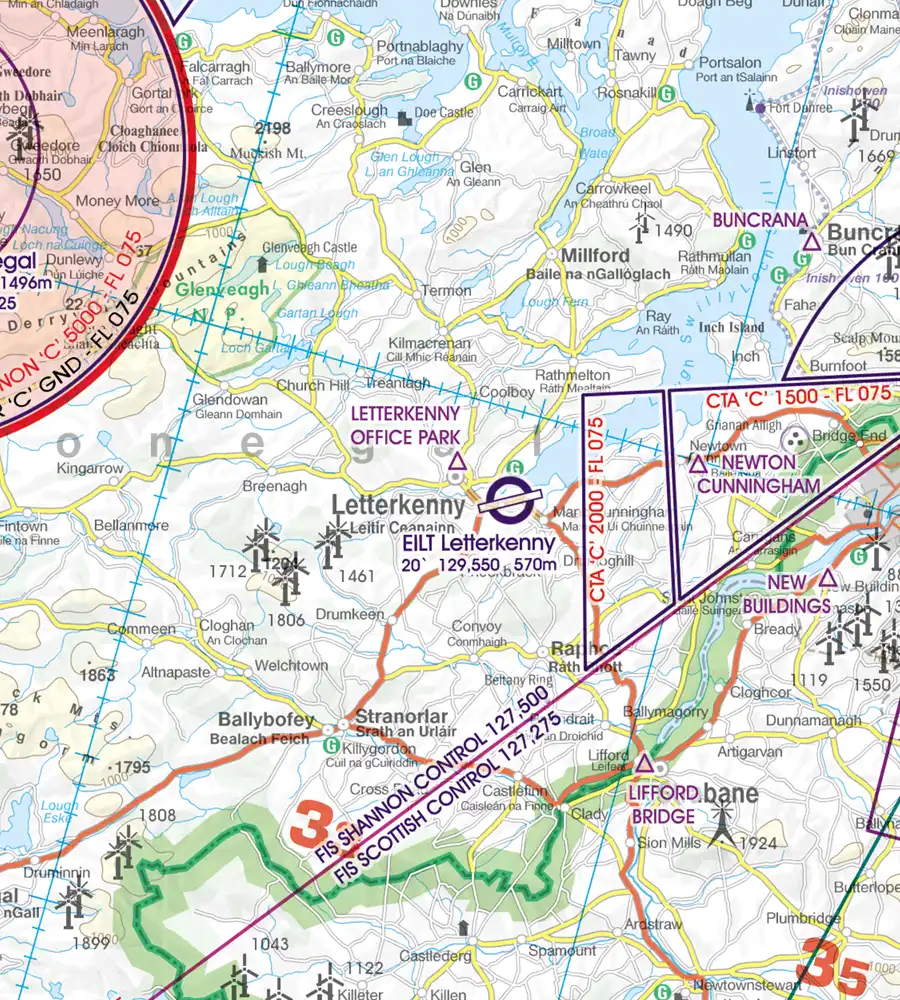 CTA sur la carte aéronautique 500k de l'Irlande
