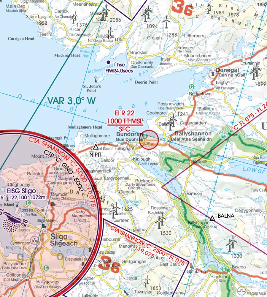 EI-R zone de restriction sur la carte OACI de l'Irlande en 500k