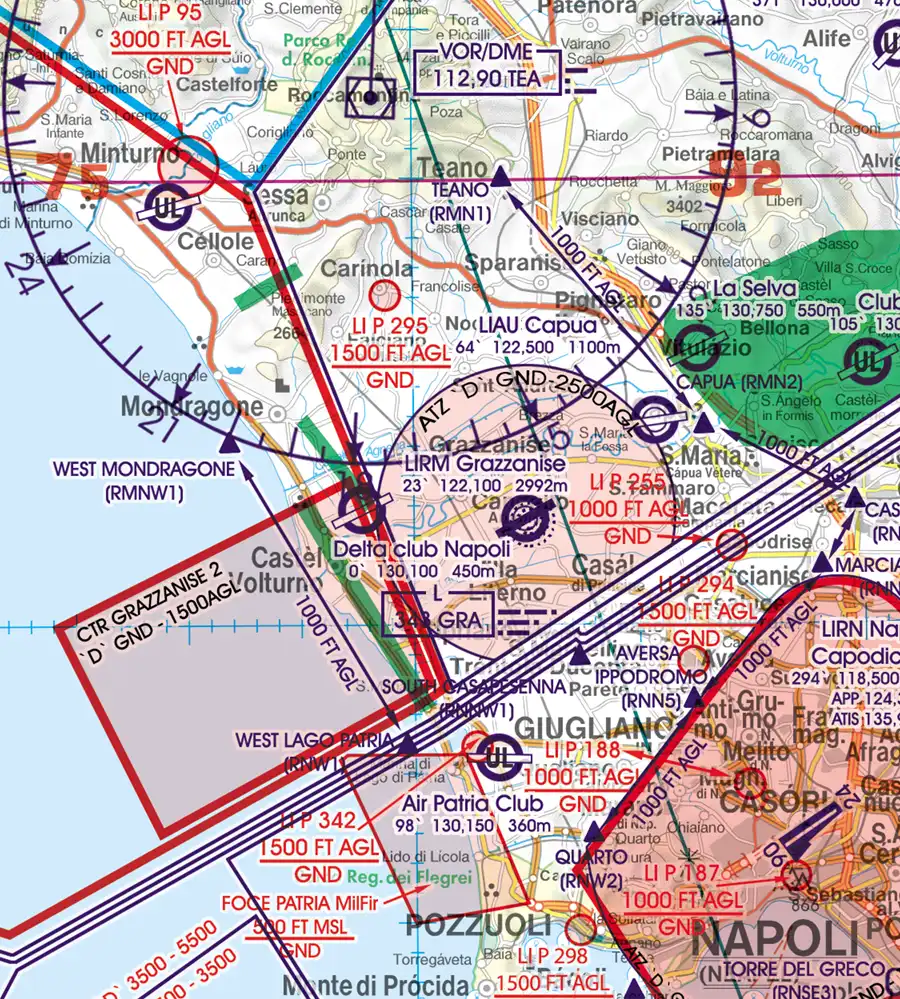 Aéroport militaire sur la carte VFR de l'Italie en 500k