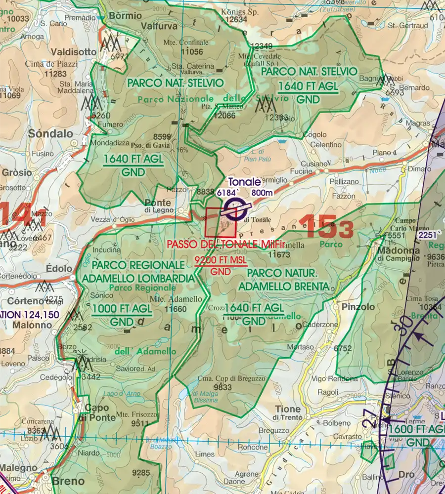 Camp de tir militaire sur la carte OACI de l'Italie en 500k