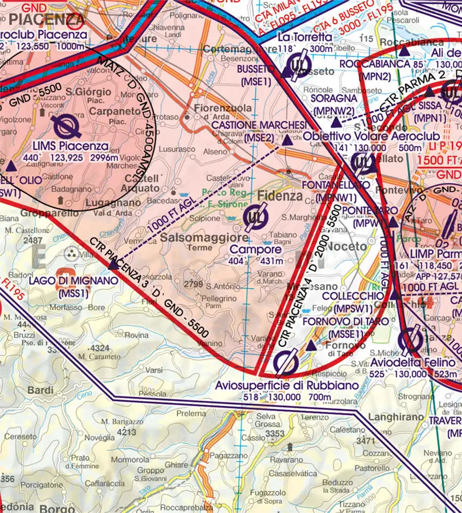 Procédure d'approche sur la carte aéronautique de l'Italie en 500k