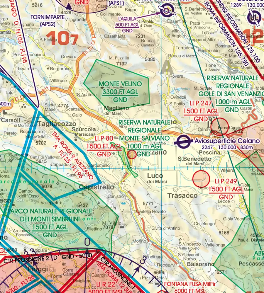 Réserve naturelle sur la carte aéronautique de l'Italie en 500k
