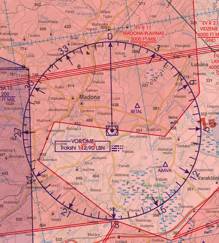 VOR/DME installation de radionavigation sur la carte aéronautique de la Lettonie en 500k