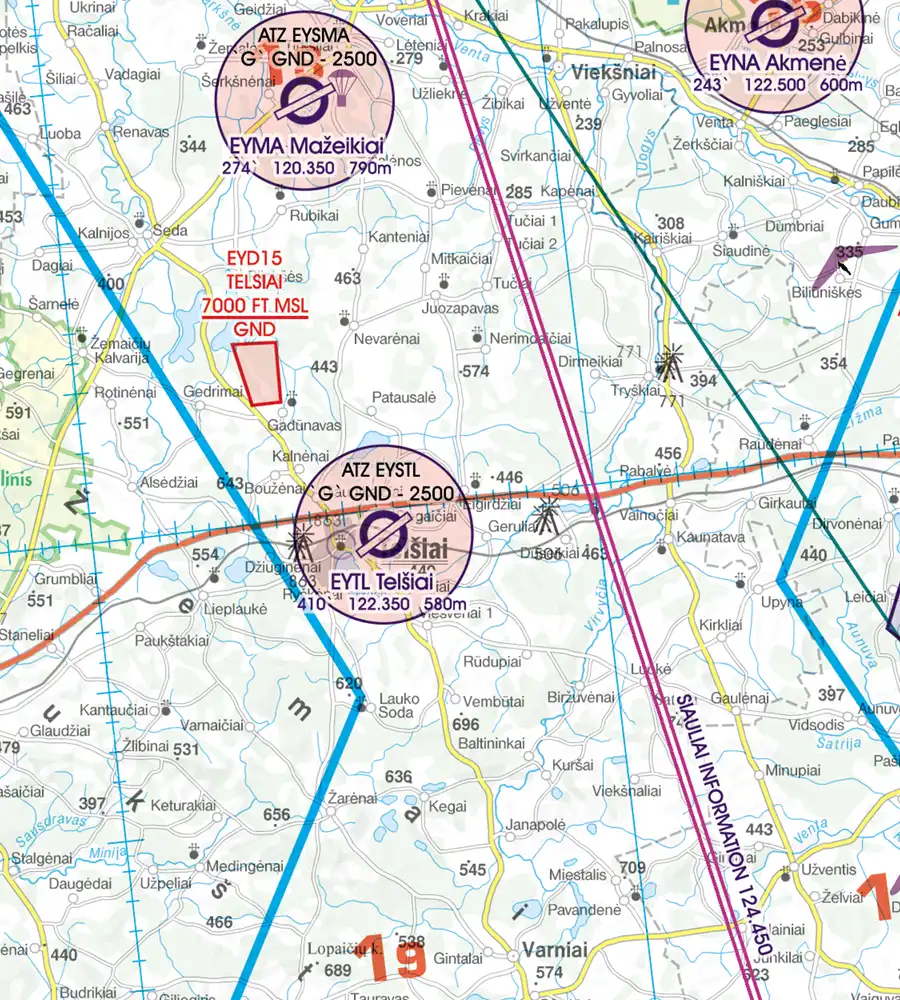 ATZ zone de trafic aérodrome sur la carte OACI de la Lituanie en 500k