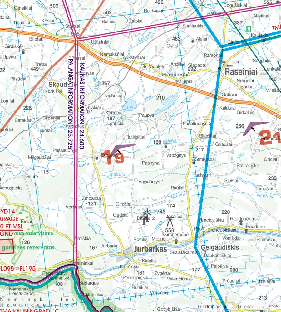 FIR région d'information de vol sur la carte 500k OACI de la Lituanie