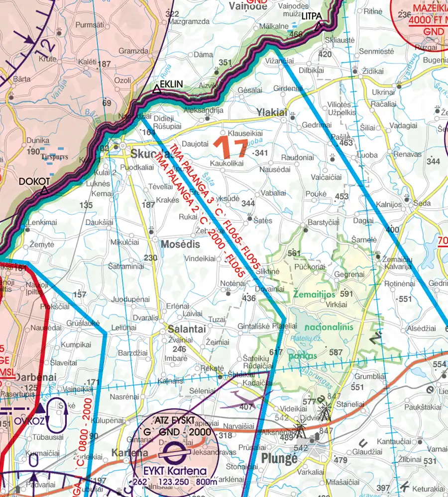 TMA région de contrôle terminale sur la carte OACI de la Lituanie en 500k