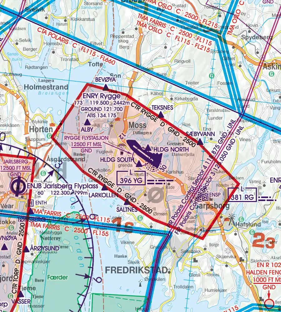 CTR zone de contrôle sur la carte OACI de Norvège en 500k