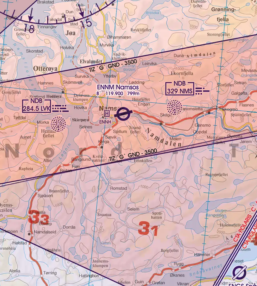TIZ Traffic Information Zone en 500k sur la carte OCAI de Norvège