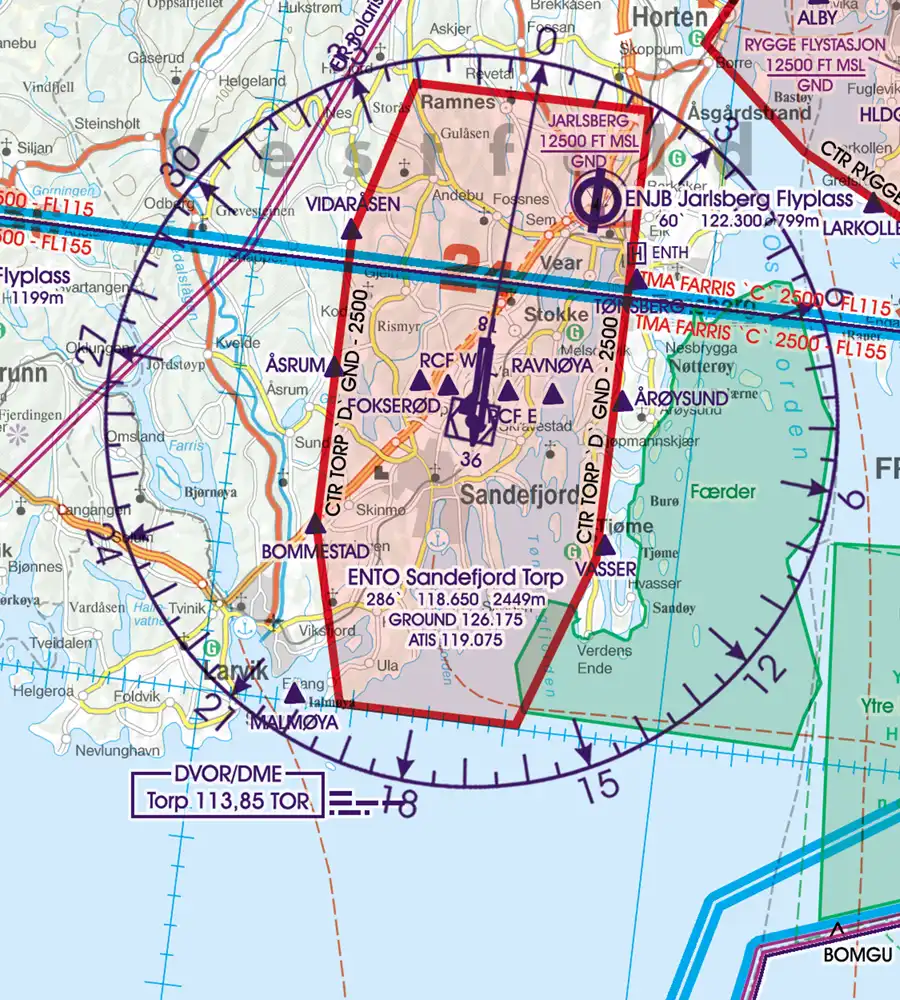 Aéroport sur la carte 500k VFR OACI de Norvège