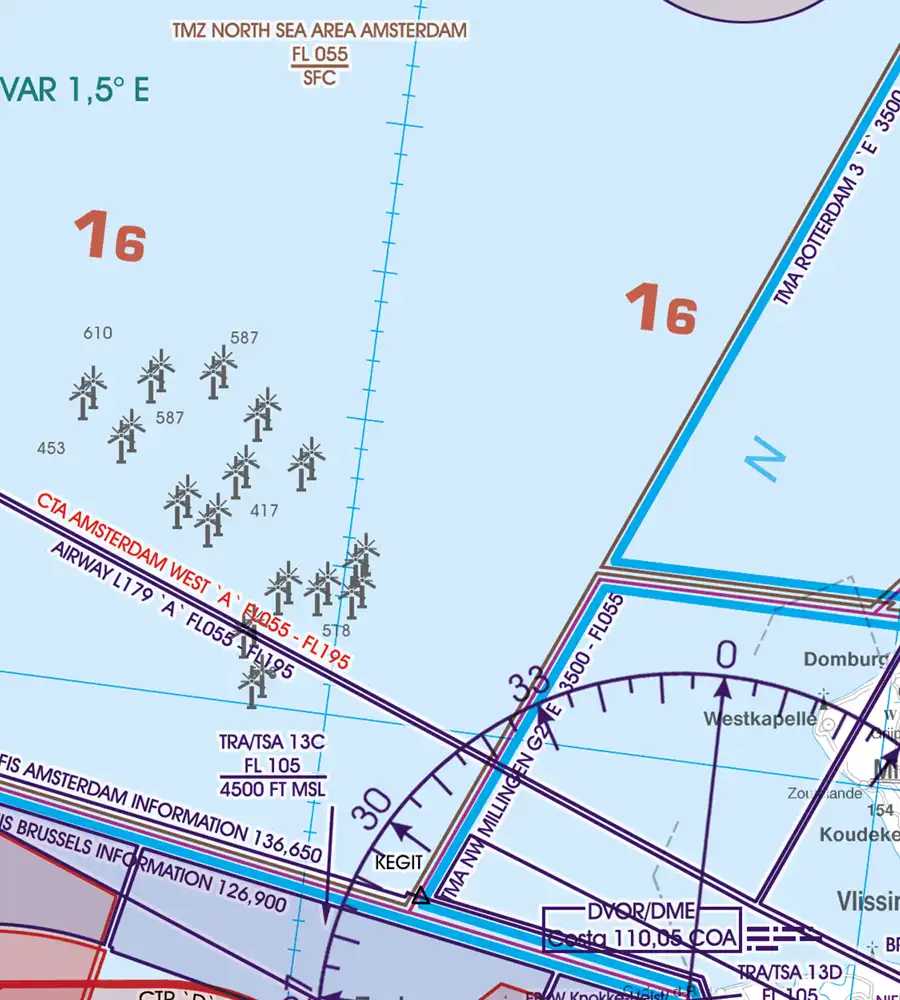 Parc éolien sur la carte VFR des Pays-Bas en 500k