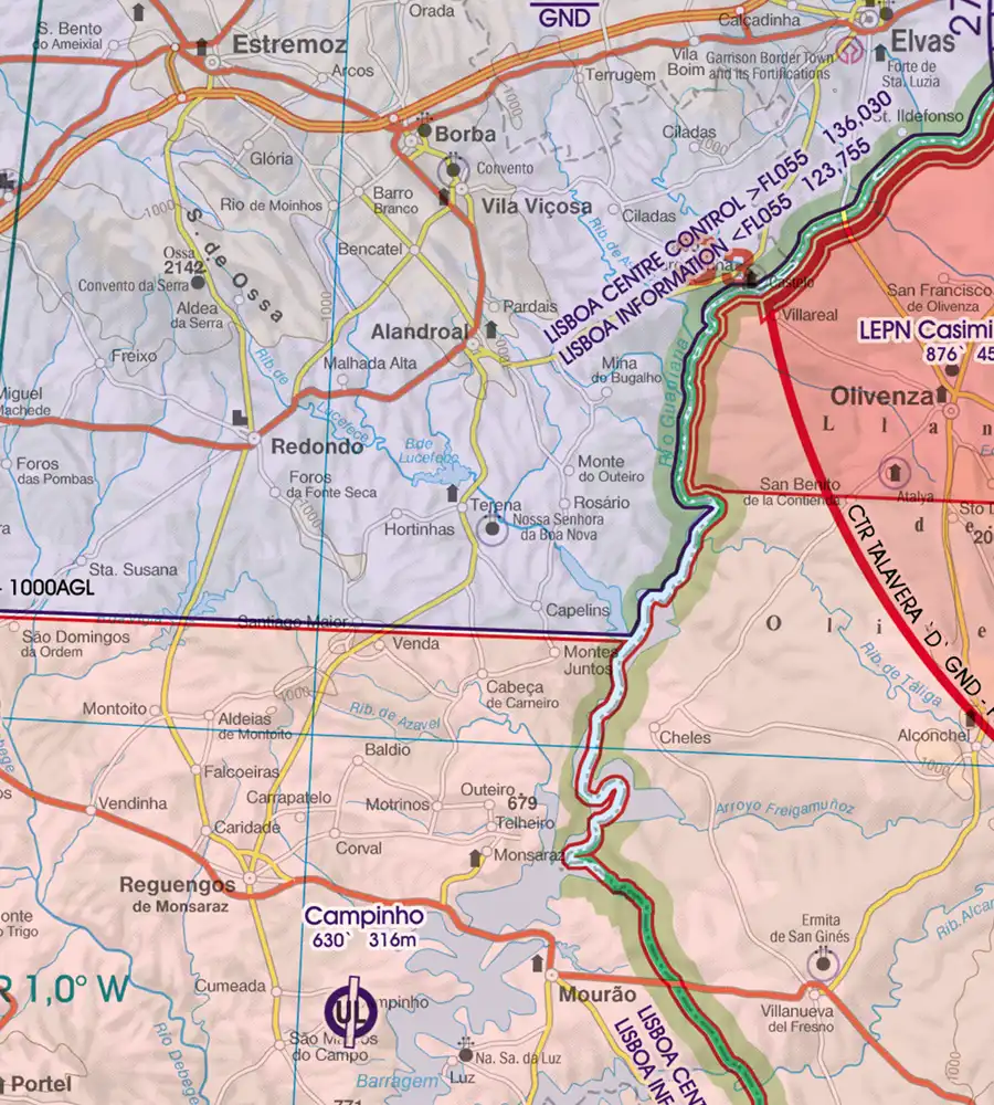 CTR zone de contrôle en 500k sur la carte VFR du Portugal
