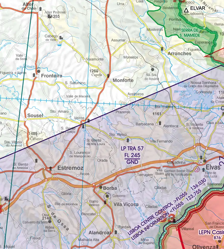 TRA sur la carte OACI du Portugal en 500k