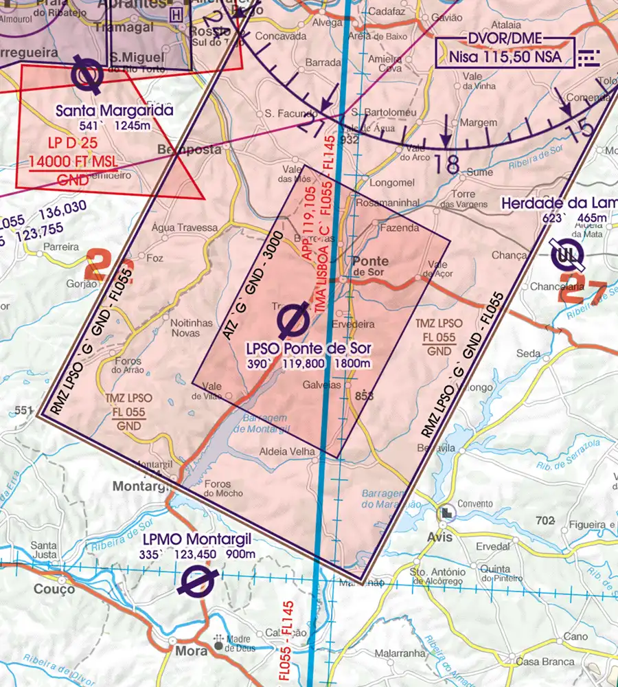 Aéroport sur la carte aéronautique du Portugal en 500k