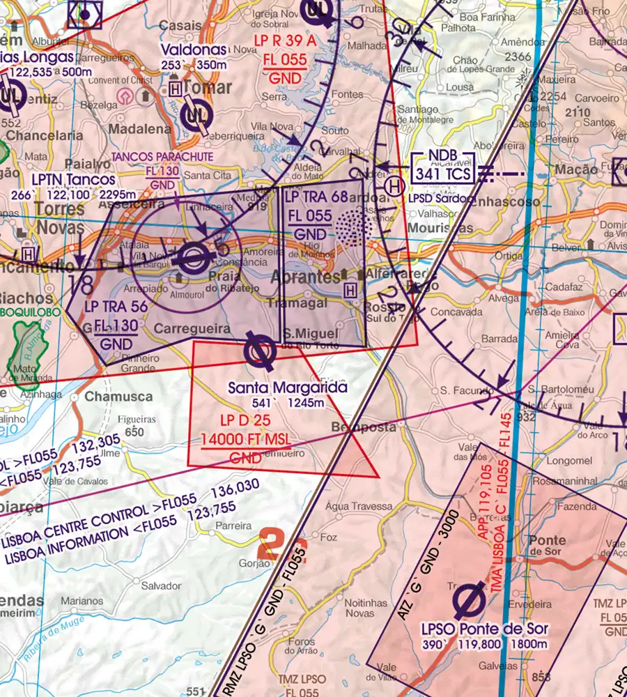 Aéroport militaire sur la carte 500k VFR du Portugal