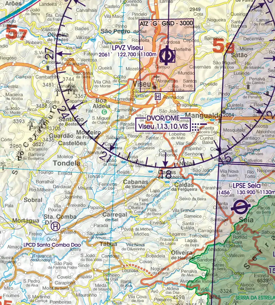 VOR/DME Installation de radionavigation sur la carte OACI du Portugal en 500k