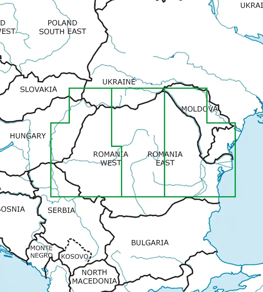 Coupe feuille de la Roumanie en carte VFR 500k