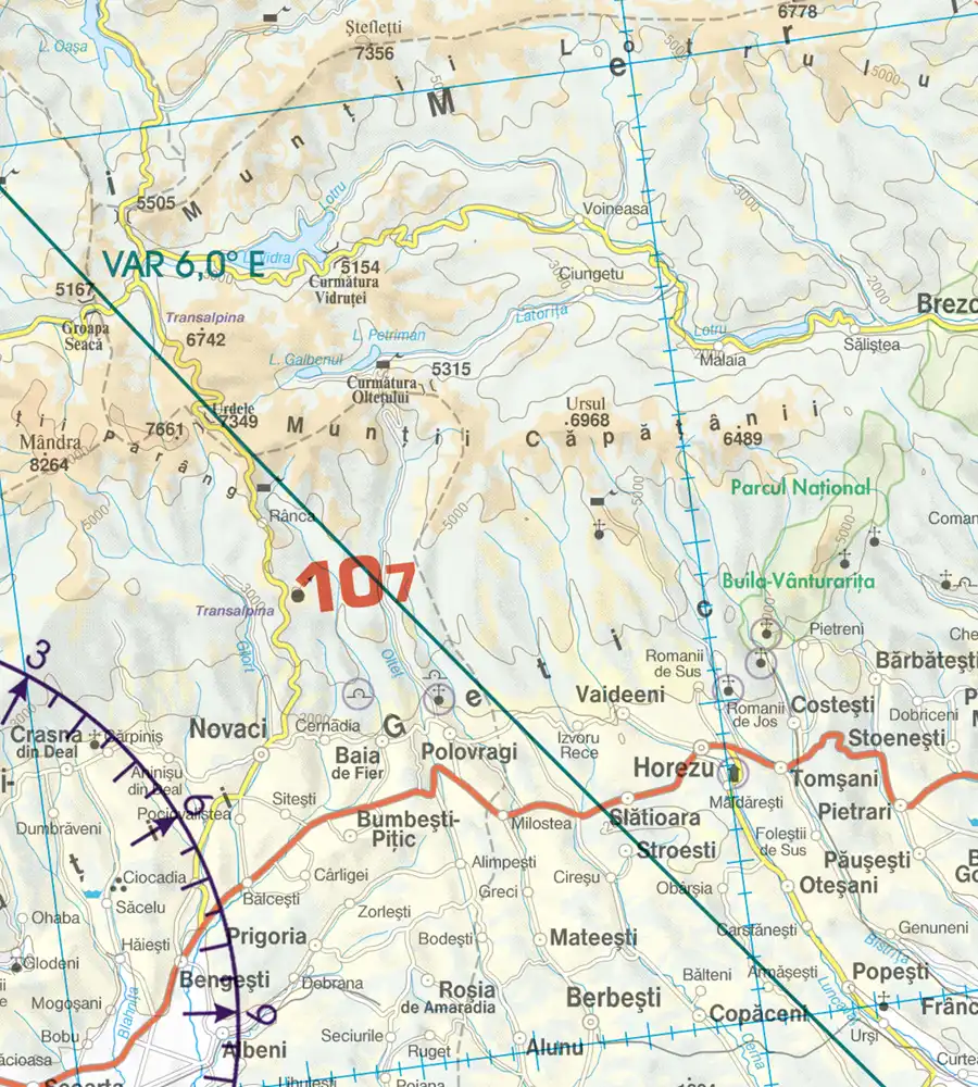 VAR variation magnétique sur la carte aéronautique de la Roumanie en 500k