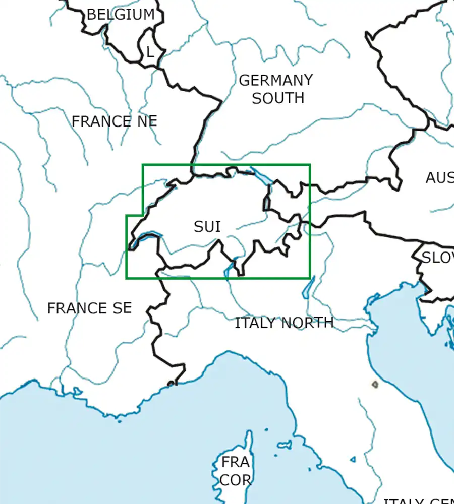 Coupe feuille de la Suisse sur la carte VFR en 500k