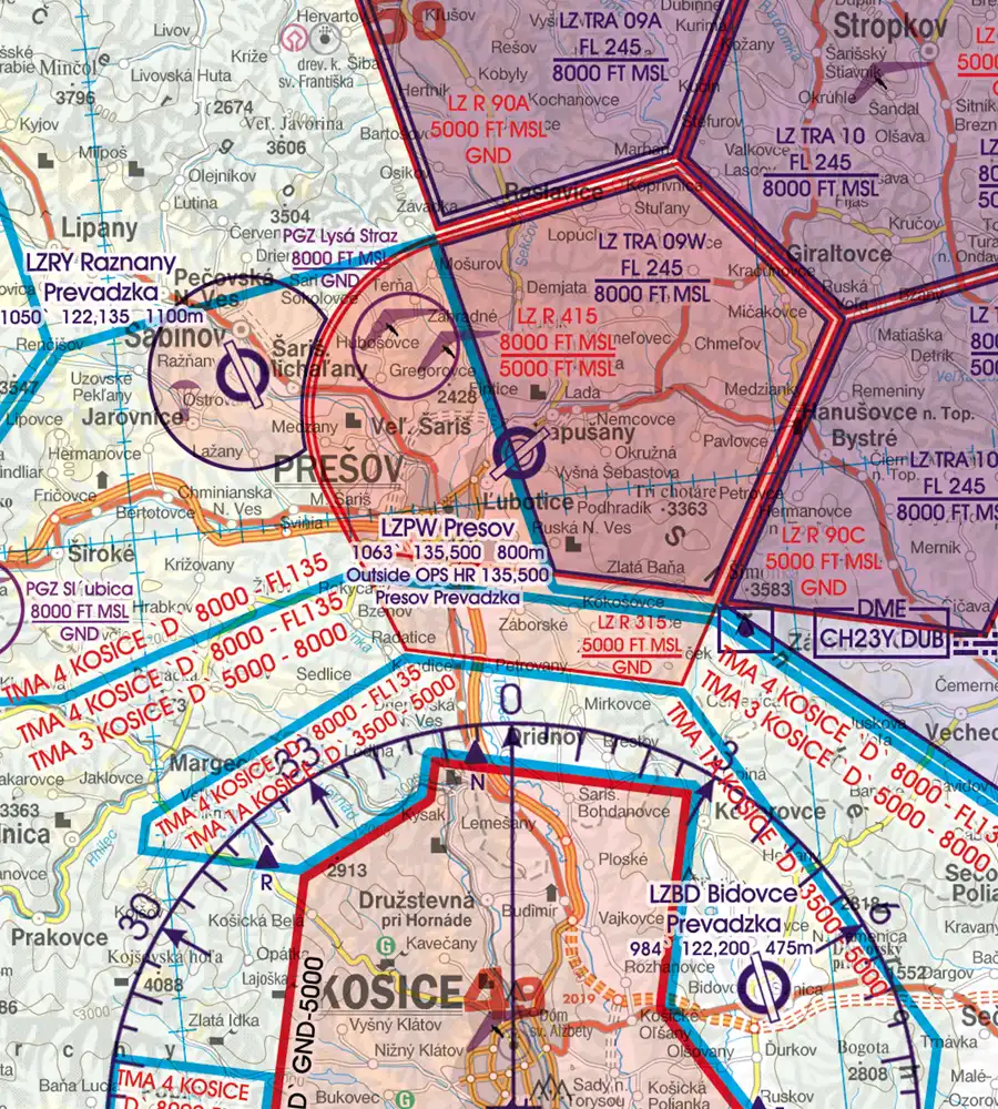 Aéroport militaire sur la carte OACI 500k de la Slovaquie