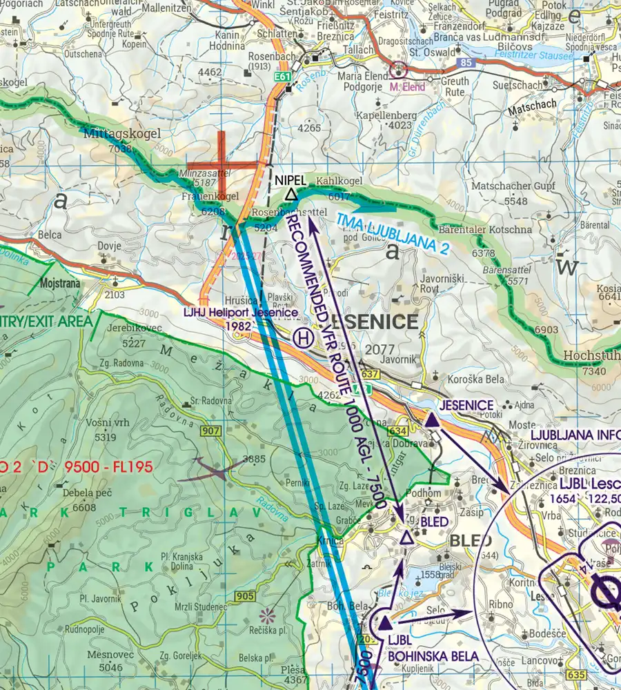 Héliport sur la carte aéronautique 200k de la Slovénie