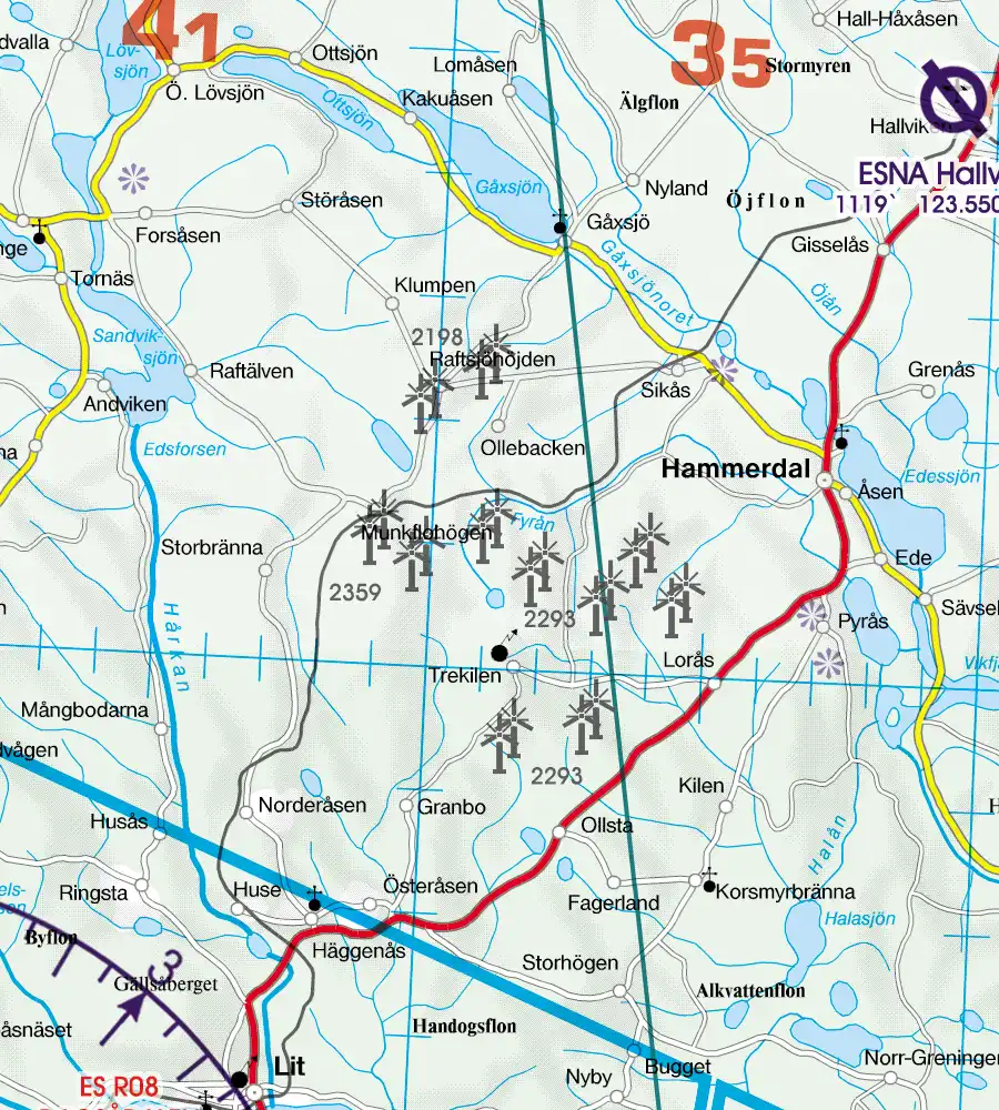 Parc éolien sur la carte OACI de la Suède en 500k